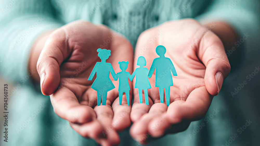 hands holding paper family cutout, family home, foster care, world mental health day, Autism support,homeschooling, budgeting cost of living, inflation concept hands holding paper family cutout, family home, foster care, world mental health day, Autism support,homeschooling, budgeting cost of living, inflation concept