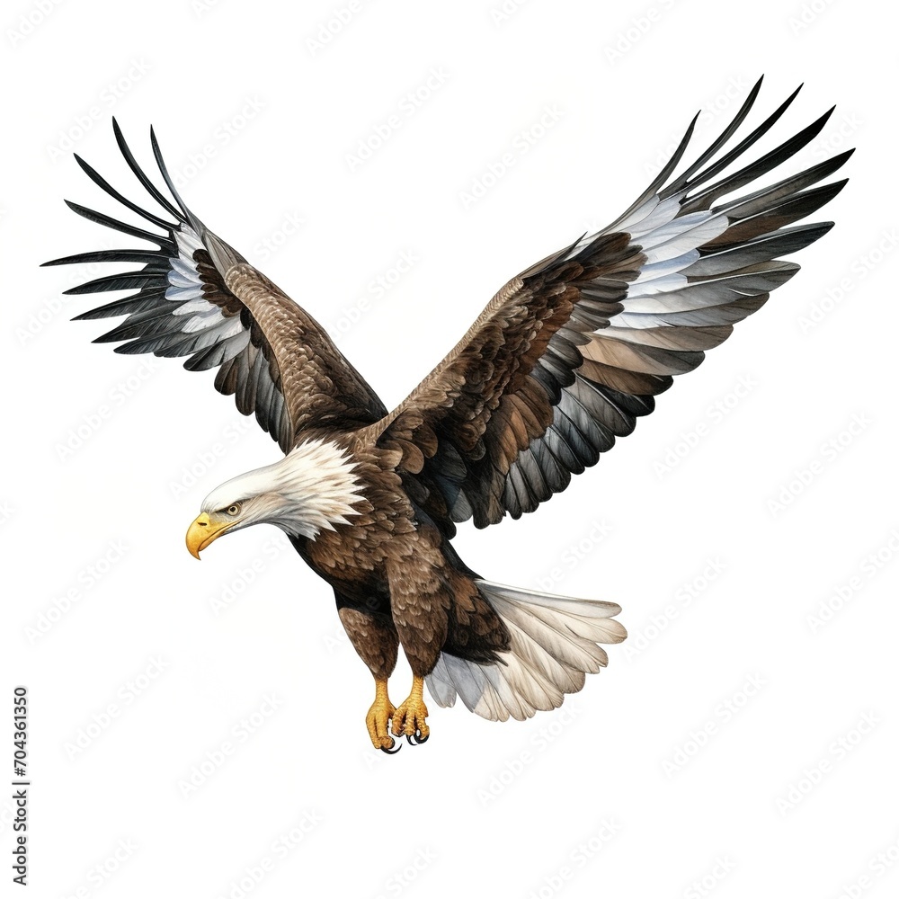 A majestic bald eagle soars through the sky A majestic bald eagle soars through the sky