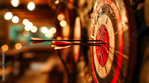 Target and dartboard representing precision and success. Ideal for conveying the concepts of goal-setting, accuracy, and achievement in business photo