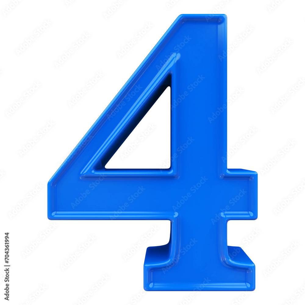 4 number Blue  3D render