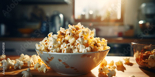 A Symphony of Homemade Sweet Popcorn Delights Served in a Bowl, Creating Unforgettable Family Movie Nights photo