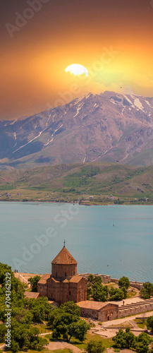 Akdamar Island in Van Lake. The Armenian Cathedral Church of the Holy Cross - Akdamar - Ahtamara - Turkey photo
