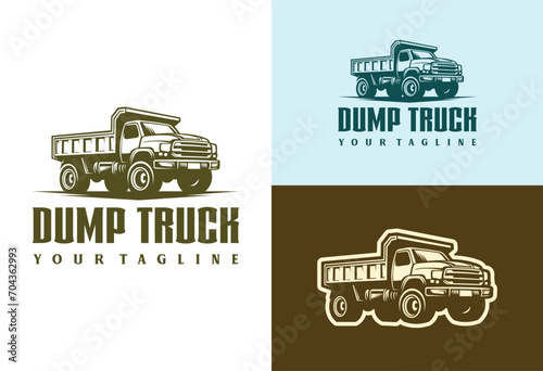 Dump truck logo vector for construction company. Vehicle equipment template vector illustration photo