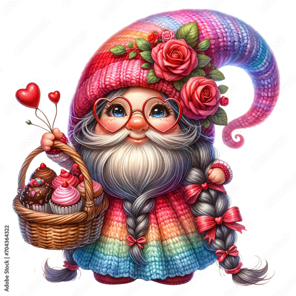 Happy Valentine Day With Cute Gnomes Banner Design, Set Of Cute Gnomes Cartoon Illustration
