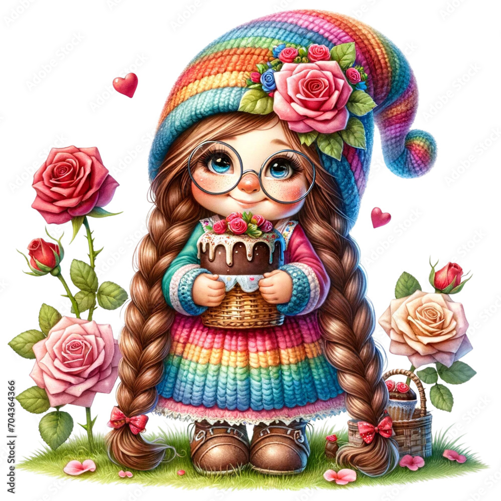 Fototapeta premium Happy Valentine Day With Cute Gnomes Banner Design, Set Of Cute Gnomes Cartoon Illustration