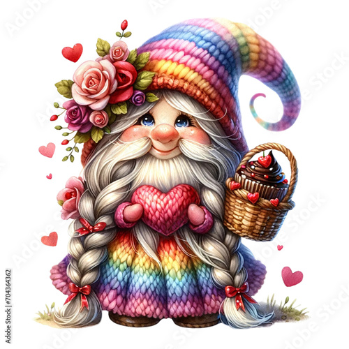 Happy Valentine Day With Cute Gnomes Banner Design, Set Of Cute Gnomes Cartoon Illustration