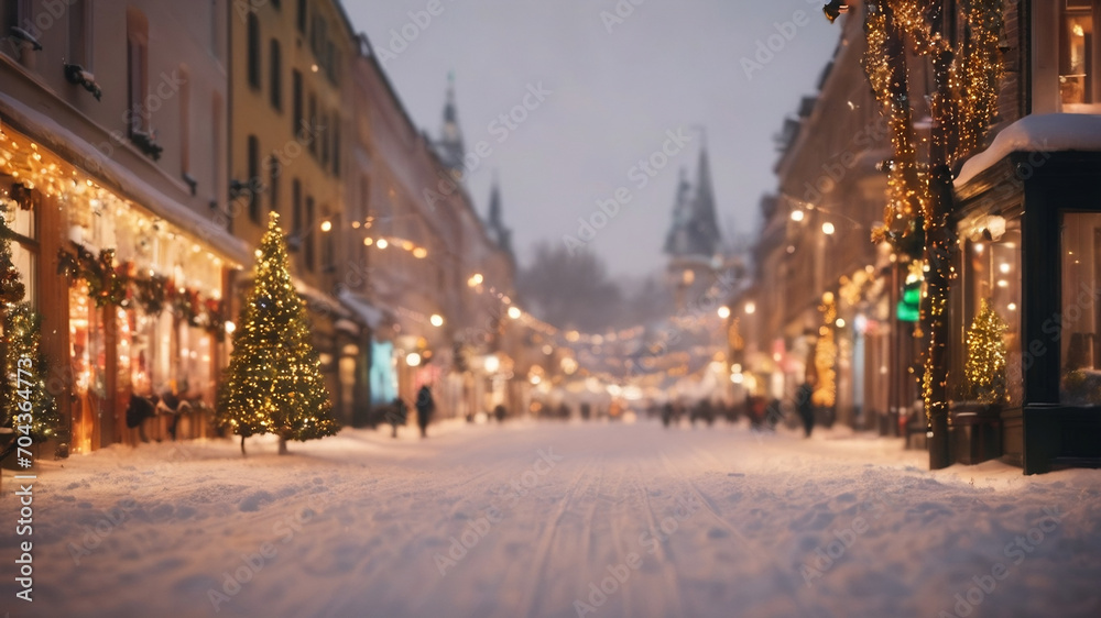 snowy city in christmas
