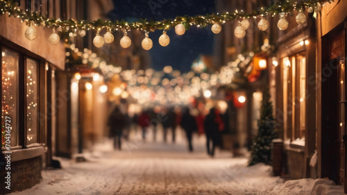 winter street at night with christmas decorations © Zaphyre