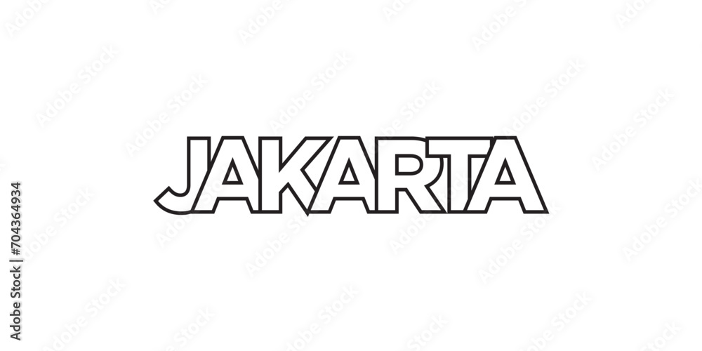 Jakarta in the Indonesia emblem. The design features a geometric style, vector illustration with bold typography in a modern font. The graphic slogan lettering.
