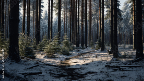  Pine  forest in winter of landscape 