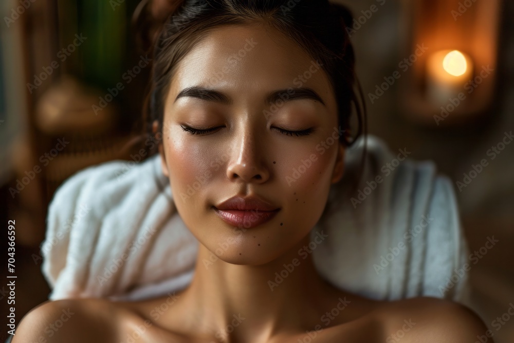 Young beautiful Asian woman relaxing at home. The concept of healing, relaxation, rejuvenation and restoration of the body. Young beautiful Asian woman relaxing at home. The concept of healing, relaxation, rejuvenation and restoration of the body.