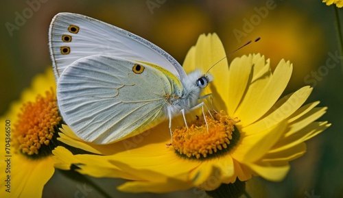 White butterfly on yellow flower summer nature