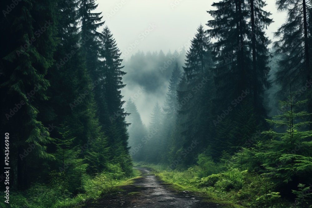 Foggy path through a dense forest Foggy path through a dense forest