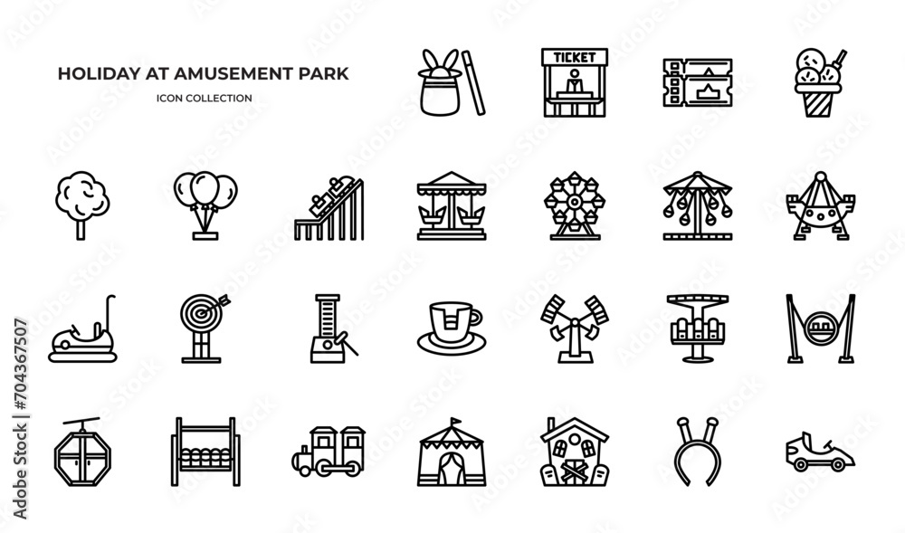 Holiday at amusement park Icons Pack. Line icons set. Flat icon collection set. Simple vector icons.
 - obrazy, fototapety, plakaty 