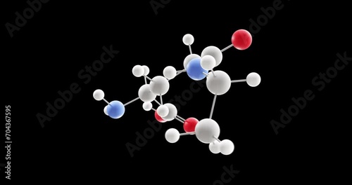 Theanine molecule, rotating 3D model of l-y-glutamylethylamide, looped video on a black background photo
