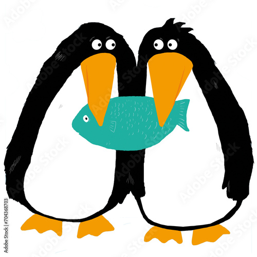 Pinguine und Fisch photo