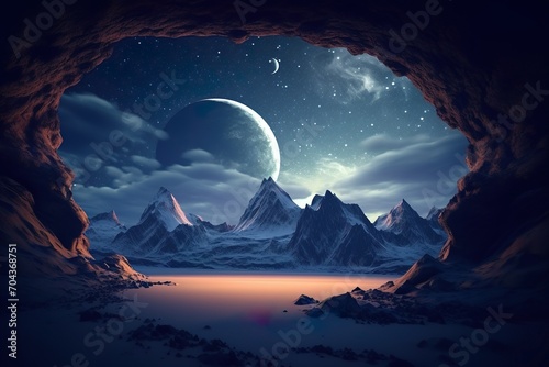 Nature beauty captured tranquil scene mountain peak reflection fairy night landscape moon amp cave photo