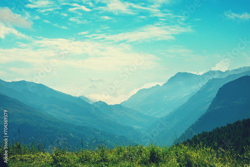 Mountain landscape on a sunny day. View from Grossglockner High Alpine Road. Austria, Europe