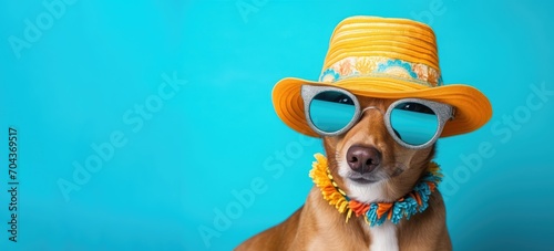 Chic Canine Coolness: A Pup's Summer Fashion Statement with Shades and Hat. Generative AI © Gelpi