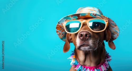 Chic Canine Coolness: A Pup's Summer Fashion Statement with Shades and Hat. Generative AI © Gelpi