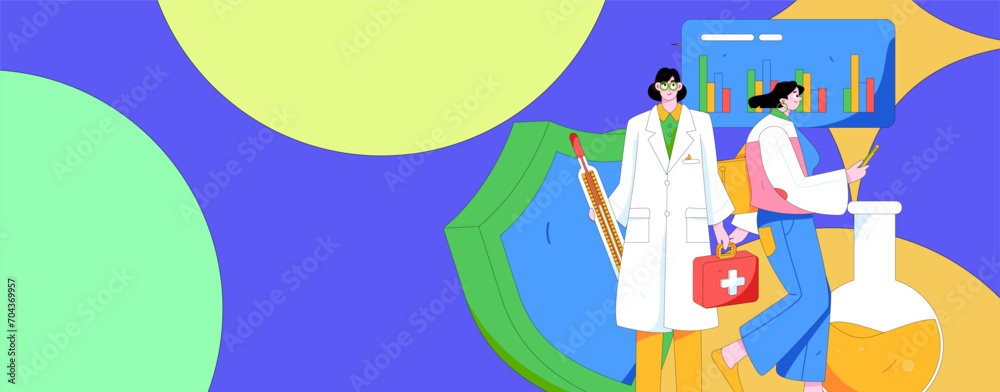 Obraz premium Medical characters fighting the epidemic flat vector concept operation hand drawn illustration 