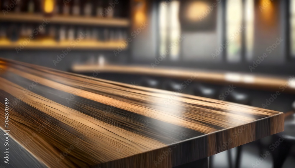 dark wood table top bar, blurred to create a stylish and atmospheric effect. The composition should be versatile, fitting for promotions related to both bars and upscale dining experiences. dark wood table top bar, blurred to create a stylish and atmospheric effect. The composition should be versatile, fitting for promotions related to both bars and upscale dining experiences.