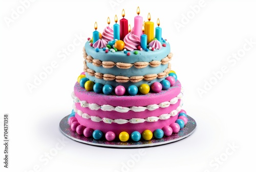 colorful birthday cake isolated on white background. generative ai