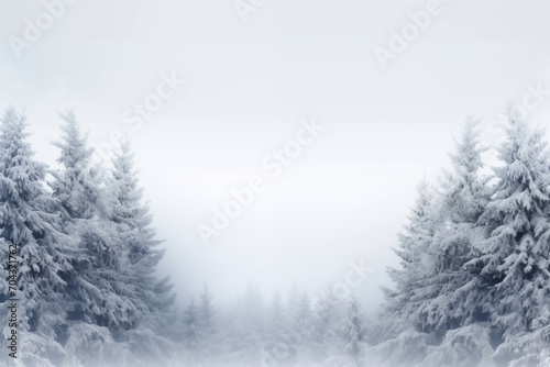 Snow-covered fir tree branches creating a minimalist winter scene