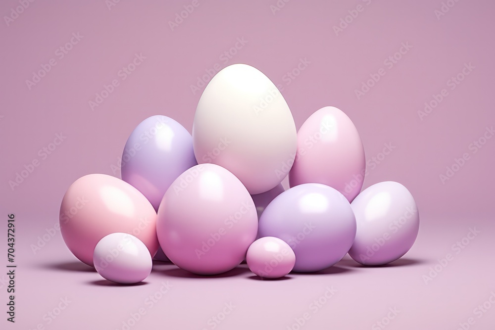 pastel pink pearl and lilac easter eggs minimal set design 3d render illustration