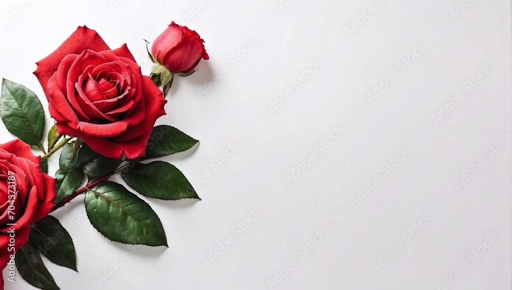 Website Banner, Red Rose, White Background, Top View, Copy Space for Text