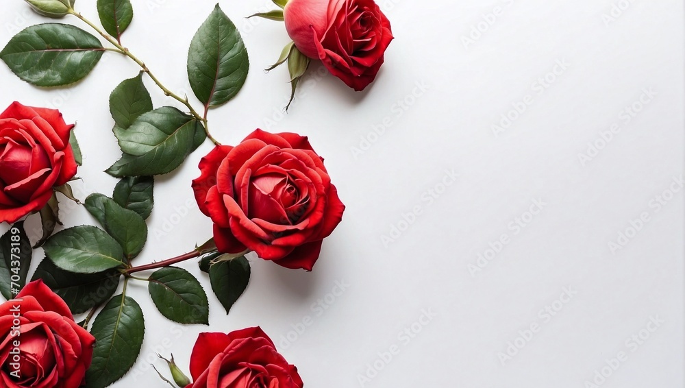 Website Banner, Red Rose, White Background, Top View, Copy Space for Text Website Banner, Red Rose, White Background, Top View, Copy Space for Text