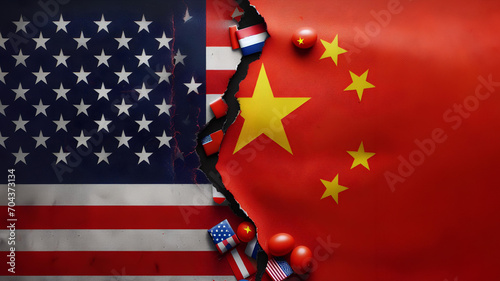 US and China flags broken