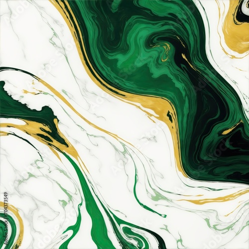 Abstract Green  white and gold swirls marble ink painted texture luxury background