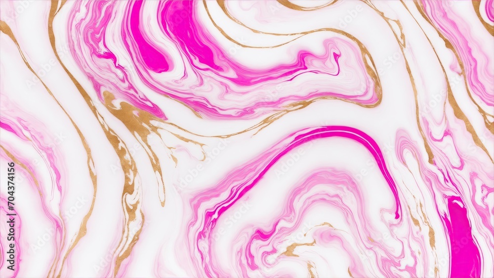 Abstract Pink, white and gold swirls marble ink painted texture luxury background