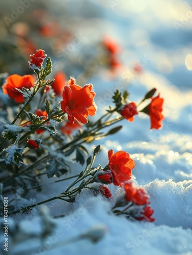 Winter is transformed into a scene of beauty and romance with the presence of colorful, serene flowers.
 photo