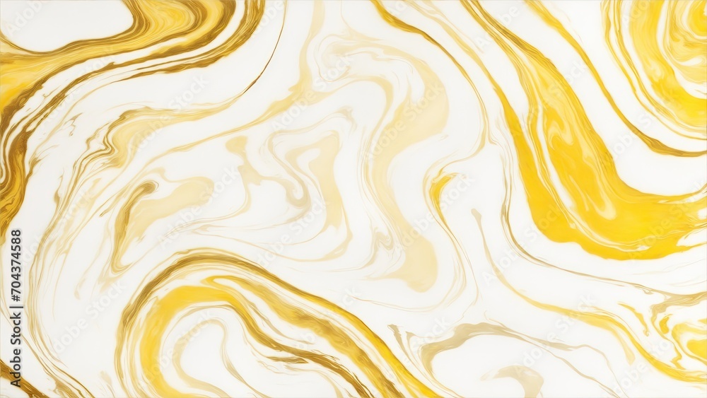 Abstract Yellow, white and gold swirls marble ink painted texture luxury background