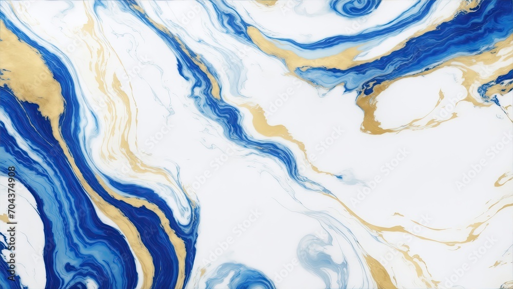 Abstract Blue, white and gold swirls marble ink painted texture luxury background