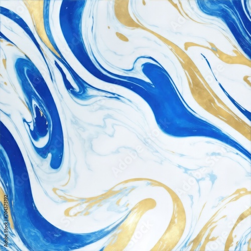 Abstract Blue  white and gold swirls marble ink painted texture luxury background