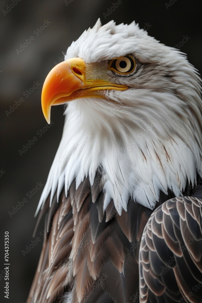 Fototapeta premium Close up of an American Bald Eagle with black background