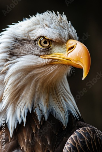 Bald eagle perched high in a tree over a lake in a national park