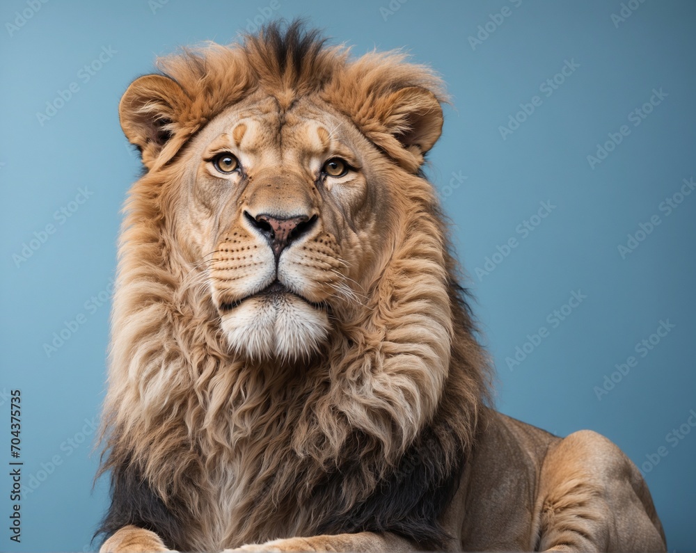 Lion. Isolated on blue pastel background