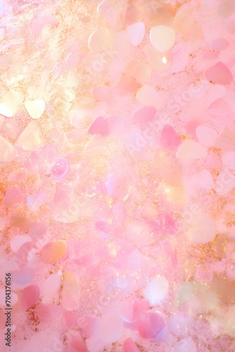 Abstract pink background with a close up view of a shiny and brilliant gold dust. Texture for project, beauty background. 