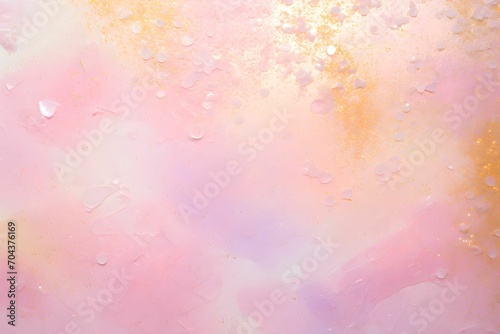 Abstract background with a close up view of a shiny, pink, gold and white colored dust. Texture for project, beauty background, textured with pastel color flakes © Alexey