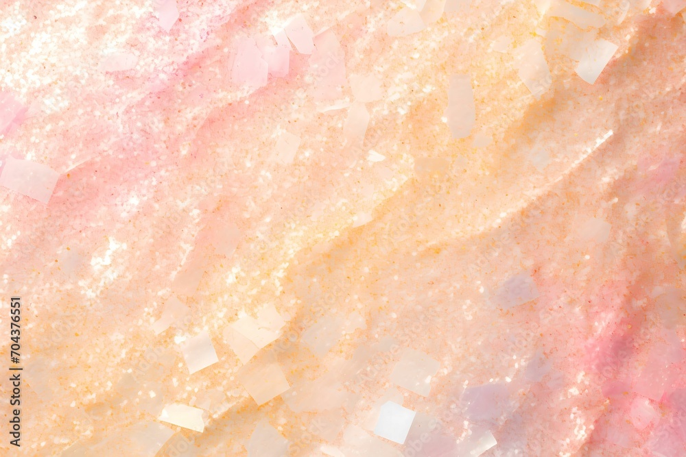 Abstract background with a close up view of a shiny, pink, gold and white colored dust. Texture for project, beauty background, textured with pastel color flakes, sparkle background