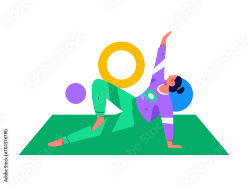 Practicing yoga, physical and mental health, flat vector character concept, operation hand drawn illustration

