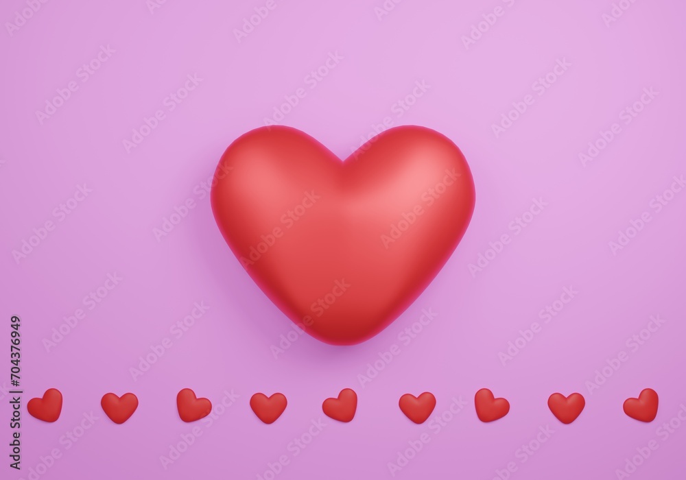 Valentine day in shape of big heart with minimal background, 3d rendering.