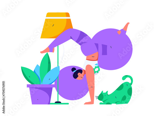 Practicing yoga, physical and mental health, flat vector character concept, operation hand drawn illustration
