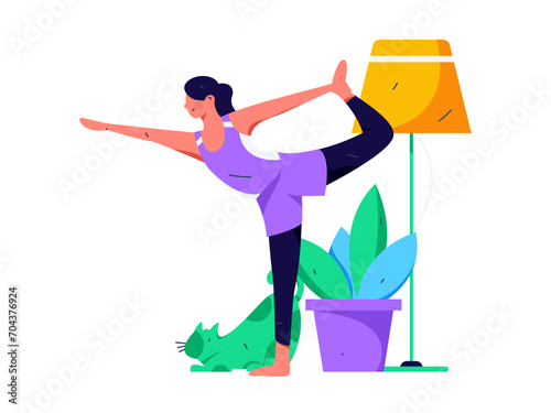 Practicing yoga, physical and mental health, flat vector character concept, operation hand drawn illustration
