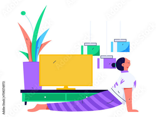 Practicing yoga, physical and mental health, flat vector character concept, operation hand drawn illustration
