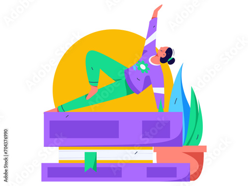 Practicing yoga, physical and mental health, flat vector character concept, operation hand drawn illustration
